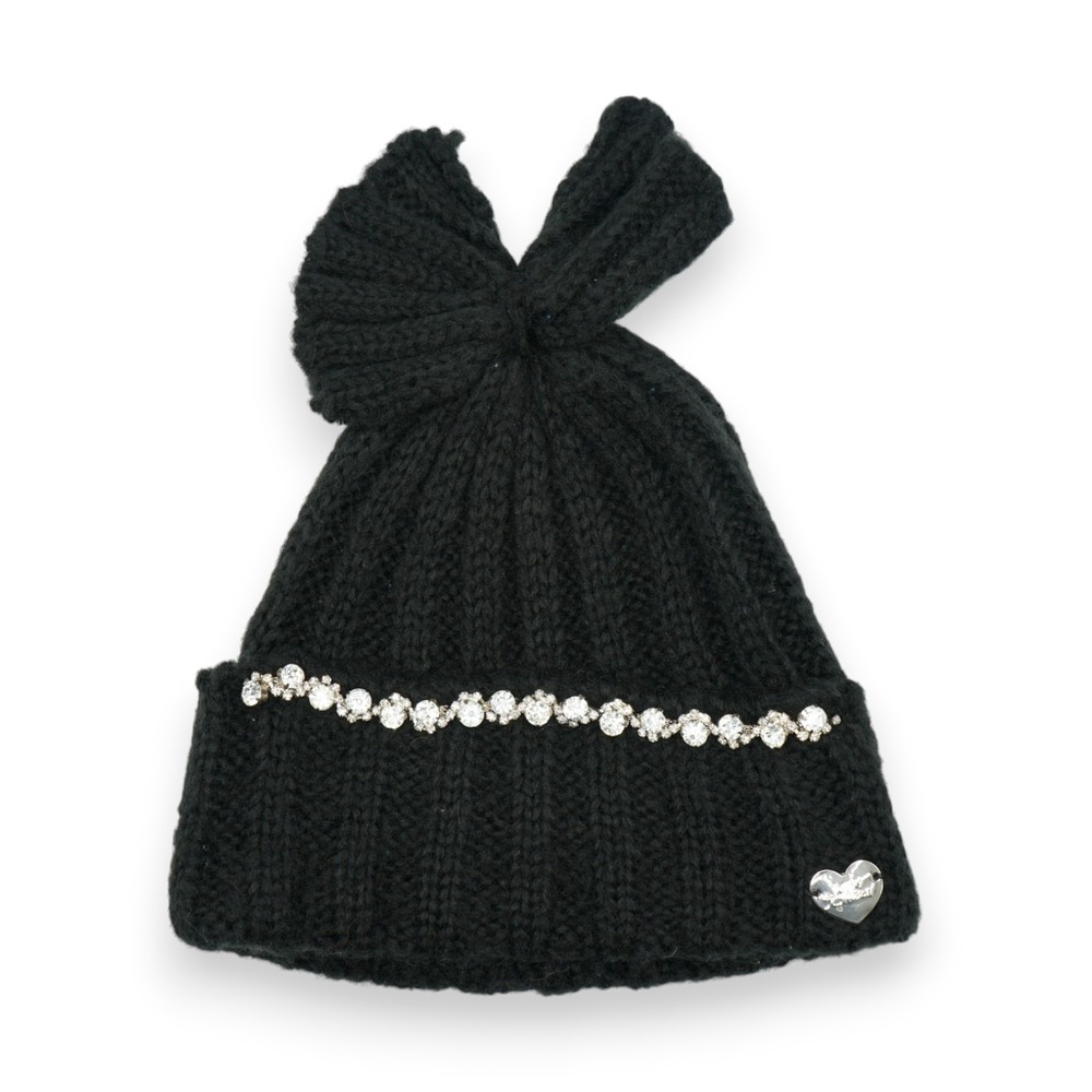 Betsy Johnson Winter Hat with Rhinestones ~ One Size ~ Black ~ 100% Acrylic